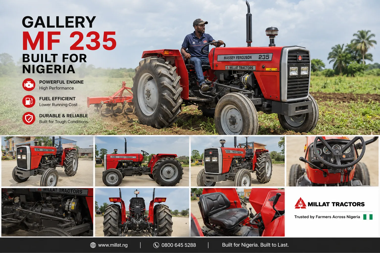 Massey Ferguson MF 235 tractor for sale in Nigeria, Millat Tractors 50 HP 2WD farm tractor