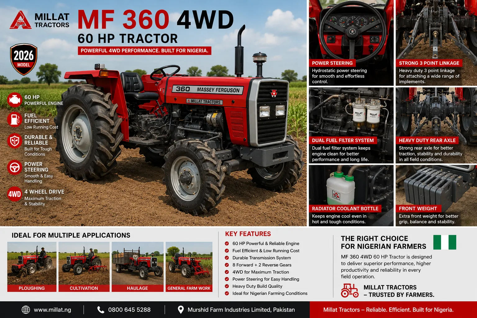 MF 360 4WD 60 HP Tractor for sale in Nigeria