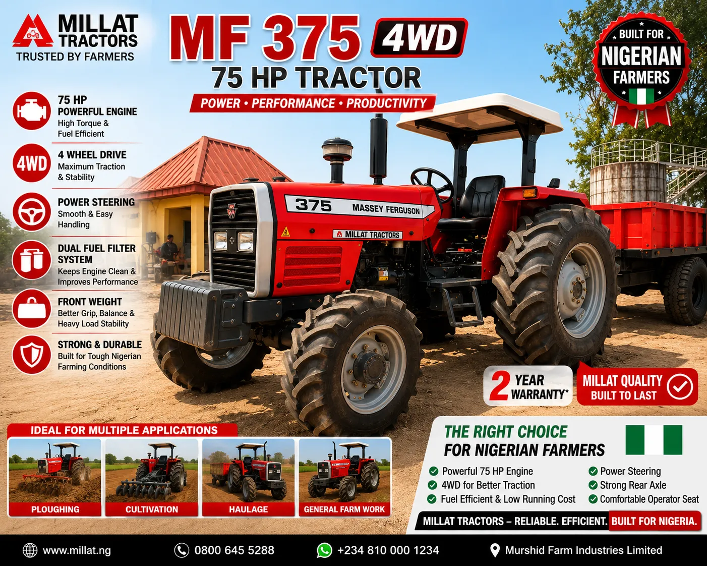 MF 375 4WD 75 HP Tractor for sale in Nigeria
