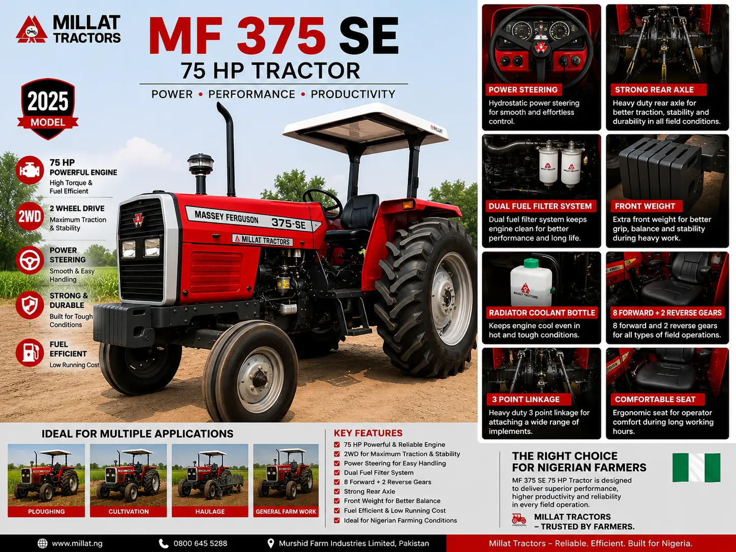 MF 375 SE 75 HP tractor for sale in Nigeria by Millat Tractors