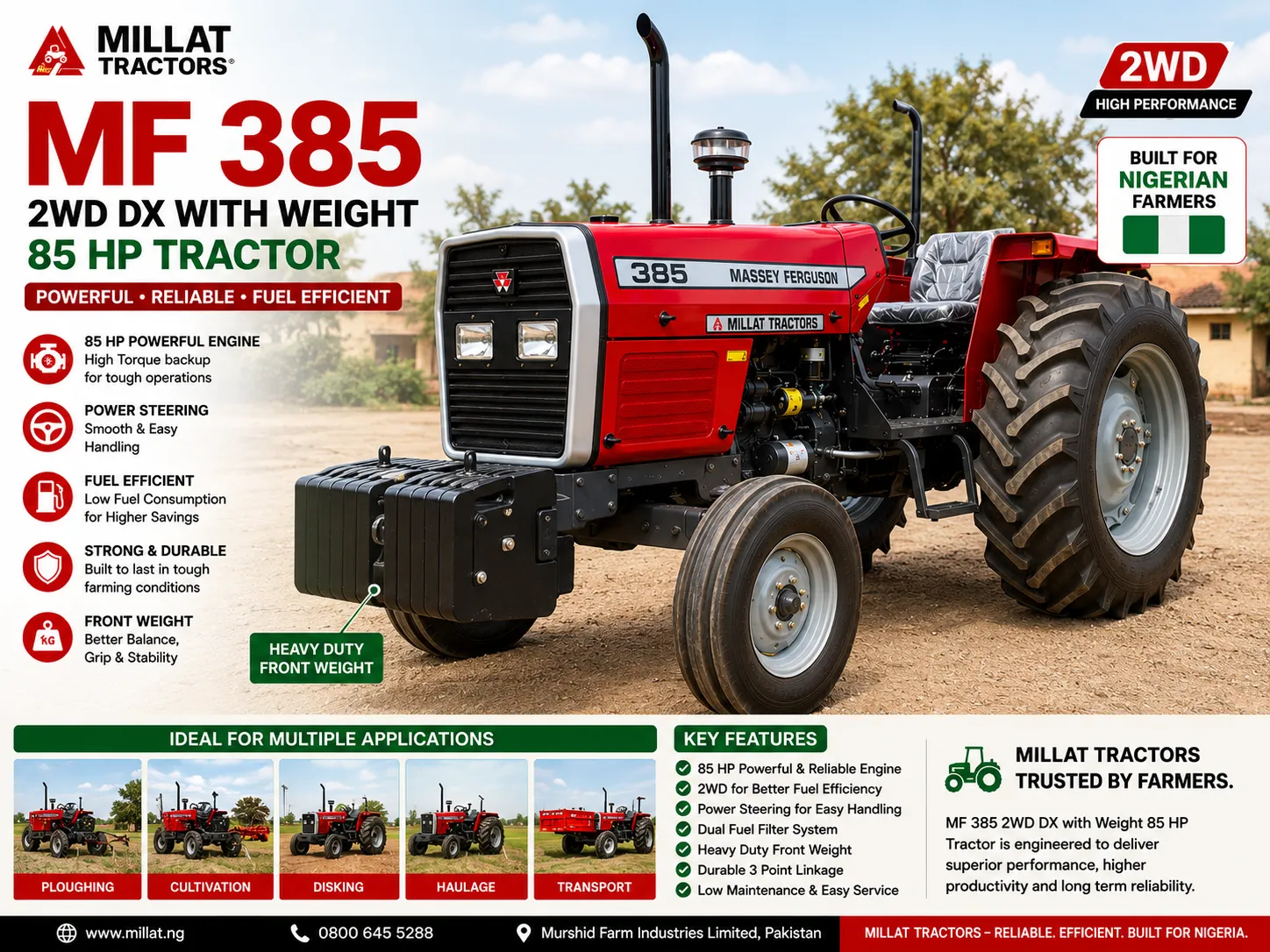 MF 385 DX with Weight 85 HP Tractor for sale in Nigeria