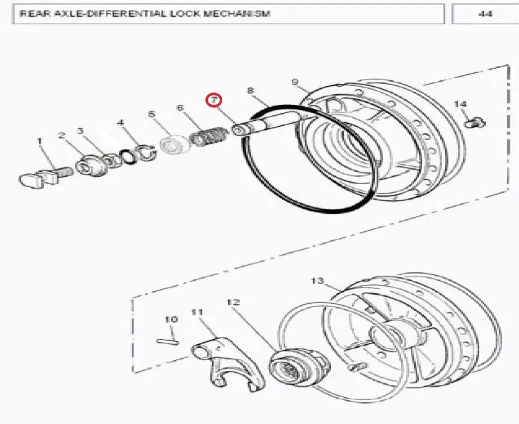 Diagram reference for Millat Massey Ferguson Tractor Spare Part 1 SHAFT DIFFLOCK 73306113613150 - Massey Ferguson tractor spare part